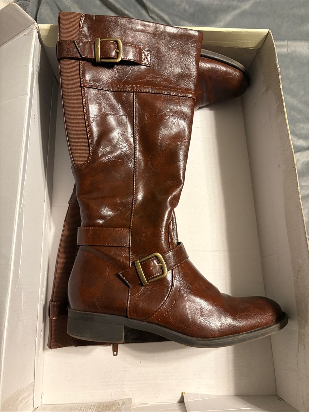 Kim Rogers Brown Leather Knee-High Riding Boots with Buckle